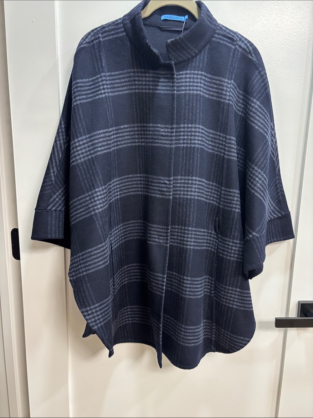 J. McLaughlin Navy and Gray Plaid Cape Coat one size fits all